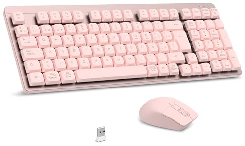 LeadsaiL Teclado Mecánico de Perfil Bajo, FA98 Pack Teclado y Ratón Inalámbrico con Switch Rojo, 2.4GHz Conexión, Linear Teclas QWERTY Español Keyboard con Teclado numérico para Windows, Mac-Rosa