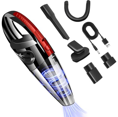 Handheld Vacuum Cleaner Hand Held Vacuum Cordless Car Vacuum Cleaner Cordless Handheld Hoover Portable 120W 5500Pa Mini Hoover for Use of Home, Car & Office (red)