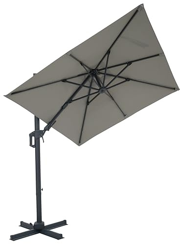 Gardissimo Ampelschirm David mit Ständer 210x210 cm Hellgrau | UV Schutz 50+, Kurbel, 360 Grad Drehbar, Quadratisch, Axial Verstellbar