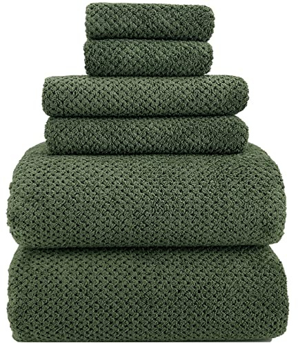 ANYBOY Asciugamani, 90 x 200 cm, asciugamano microfibra mare, asciugamani da doccia super morbidi, asciugamano mare ,asciugamano capelli turbante,80% poliestere (Verde olivo, 6 pezzi)