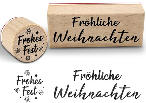 WAMIOKAGRO 2 Stück Stempel Weihnachten Set, Weihnachtsstempel Fröhliche Weihnachten - 75 x 30 mm - Holzstempel Motivstempel für Weihnachtskarten, Geschenkpapier, Adventskalender und Weihnachtsdeko