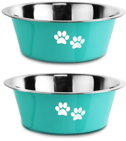 SUOXU Ciotole per Cani in Acciaio Inox da 2 Pezzi (Verde-860ML), Base antiscivolo, Ciotola per in Metallo Isolata e Resistente Agli Schizzi, Adatta per Cani di Taglia Grande, Media, cani di piccola