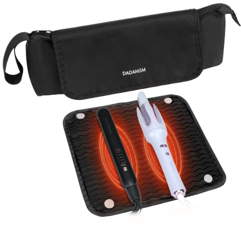 Dadanism Bolsa de Viaje para Cabello, Negro | con Alfombrilla Resistente al Calor Desmontable, Organizador 2 en 1 para Rizador, Plancha Accesorios Esenciales de Mujer