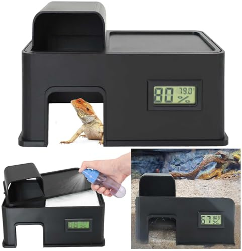 Reptile Humid Underground Cave Viewing Hide,with a Humidification Groove Equipped with a Temperature and Humidity Dish,Lizards,Corn Snake,Leopard Gecko Hideout Reptile Habitat Tank Enrichment.