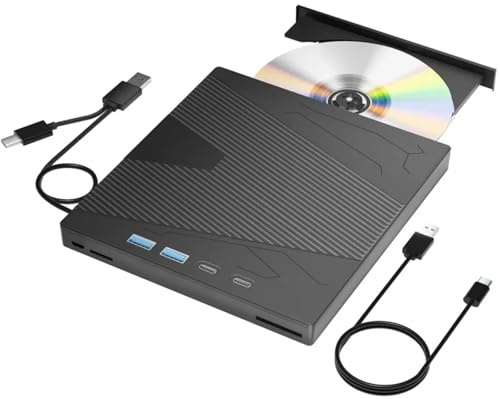 TIEOAXFT USB3.0 & Type-C External CD DVD Drive with 4 USB Ports and TF/SD Card Slot CD/DVD Burner Writer Reader Player for Laptop