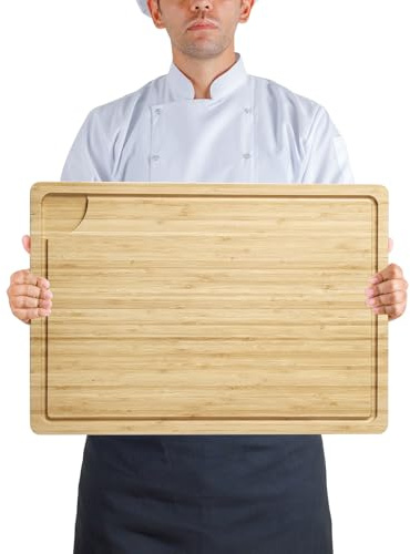 SIMOORE Extra Großes Bambusbrett, Schneidebrett Holz Für Die Küche, Massives Schneidbrett Mit Saftrille, Chopping Board Für Fleisch, Gemüse & Brot, Holzbrett Groß über Dem Herd Für Zusätzlicher Platz