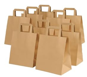 Lauroo 50 stycken papperspåsar bruna | presentpåsar och shoppingpåsar | 28 x 17 x 28 cm | bärkassar av kraftpapper med handtag | papperspåsar för Take Away, gastronomi, handel och evenemang