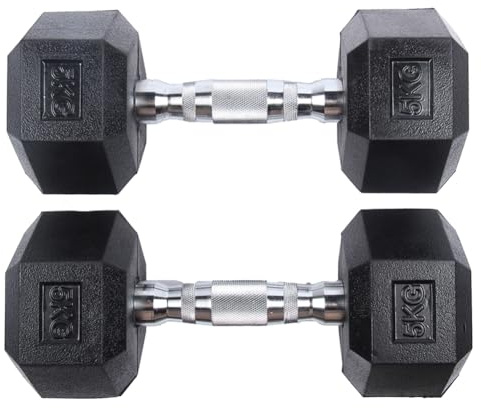 SPORTINATOR Hexagon Hanteln – 2er-Set & Einzelhanteln von 5–30 kg – Gusseisen mit Gummi-Beschichtung, rutschfester Griff, bodenschonend, ideal für Krafttraining & Fitness
