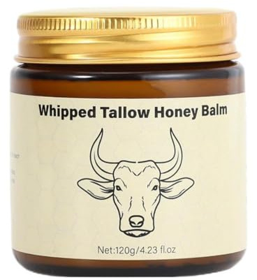 Whipped Tallow Honey Lip Balm, Tallow Honey Body Balm, Grass-Fed Tallow Skin Cream Body Moisturizer, Deeply Moisturizing and Nourishing for Dry Skin, Suitable for Dry, Chapped Skin