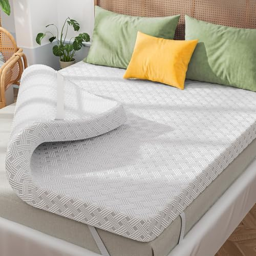 Qocismile Queen Mattress Topper,Gel Memory Foam Mattress Topper 3 inch Queen Size Bed Topper,Firm Mattress Pad,Bamboo Rayon Cover Removable & Washable,Non-Slip & Zipper,Elastic Straps Fits 6-21