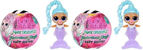L.O.L. Surprise! Mermaids Makeover Magic Baby Sisters – Farbwechselnder Meerjungfrauenschwanz mit Muschel-Kugel zum Ausstellen, 6 Puppen zum Sammeln – ab 4 Jahren, Series 1 (Packung mit 2)