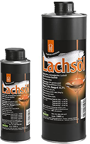 Schecker 100% Lachsöl 250 ml aus Fangfrischem Lachs in Premium Qualität für Hunde - Barf Geeignet - Lichtgeschützt durch Schwarze Metallflasche