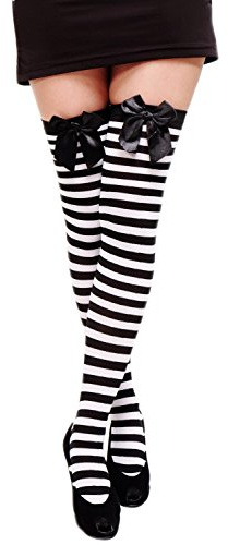 dressmeup - DWS-003-bw Karneval Fasching Cosplay Strümpfe Overknee Kniestrümpfe Ringelstrümpfe Girly Schwarz Weiß