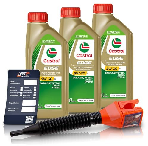 3x 1 L Liter Castrol Edge Fluid Titanium 5W-30 LL Motoröl inkl. Castrol Ölwechselanhänger und Einfülltrichter