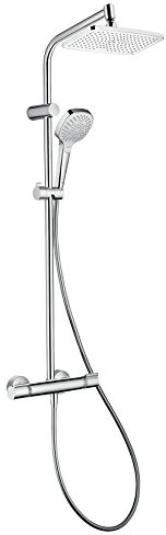 hansgrohe MySelect E - Shower Column Without Mixer Tap, Rain Shower 240 mm with Diverter, Hand Shower (1 Jet), Bracket, Shower Hose, Bar and Square Shower Head 1 Jet, Chrome