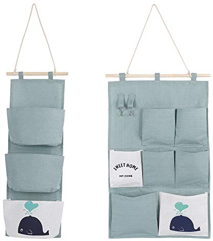MaoXinTek Borsa Portaoggetti da Parete 2 Stili Stoffa Organizzatore in Lino con Piccole Tasche per Casa Ufficio 2 PCS