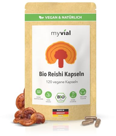 Bio Reishi Kapseln 120 Stück 400 mg Reishi Pilz Pulver pro Kapsel Vegan Pflanzlich Ohne Zusätze Produziert in Deutschland Plastikfreie Verpackung