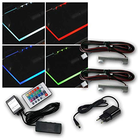 world-trading-net - LED Metall-Clip Glasbodenbeleuchtung im 2er Set, Leuchtfarbe RGB, inklusive RGB Controller + Netzteil