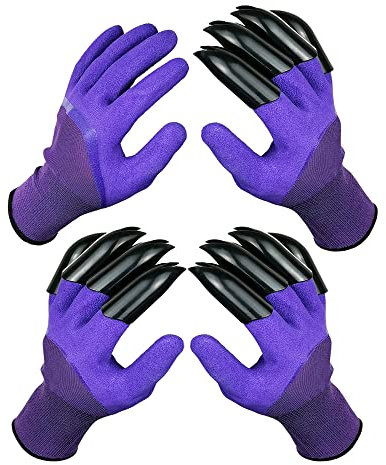 DCCPAA 2 Pairs Garden Gloves with Claws for Digging - Waterproof, Best Gardening Gifts for Men and Women(PURPLE)