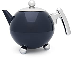 Bredemeijer große Blaue bauchige doppelwandige Edelstahl Teekanne 1.2 Liter - isolierende Kanne für Tee - längerer Warmer Teegenuss