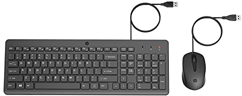 HP 150 kabelgebundene Maus-Tastaturkombination, USB-A Anschlüsse, 12 Fn Tasten, 1.600 DPI, funktioniert mit Windows & Mac, leise, QWERTZ Layout, schwarz