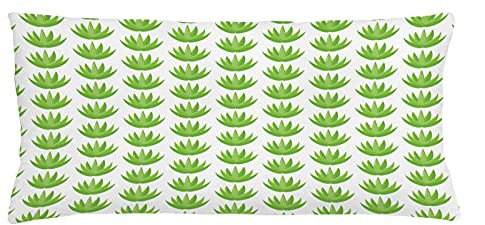ABAKUHAUS Agave Kissenbezug, Exotische Kaktus-Anlage Motiv, Dekorativer Kopfkissenhülle mit Beidseitiger Druck, 90 x 40 cm, Weiß und Lindgrün