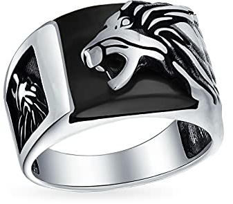 Herren Edelstein Großen Brüllenden Schwarzen Onyx Braun Tiger Eye Lion Head Ring Für Männer Massive Oxidiert .925 Sterling Silber Handgefertigt In Der Türkei