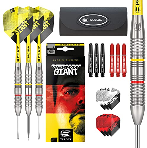 Target Darts Gabriel Clemens 22G Brass Dartpfeile Steeldarts-Set - Mit Zusätzlichem Zubehör-Geschenkpaket, Silber und Gelb