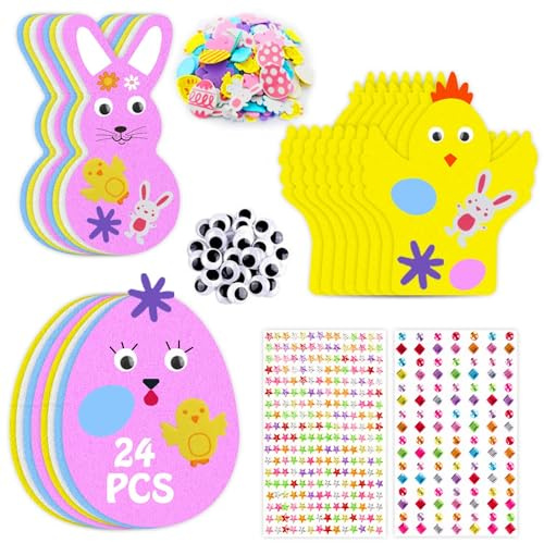 Leesgel Ostern Basteln für Kinder, 24 Stück Ostern Schaumsticker mit Strasssteinen für Osterdekoration, Ostergeschenke Spielzeug für Kinder Klassenzimmer Spiele Preise DIY Dekorationen Partybedarf