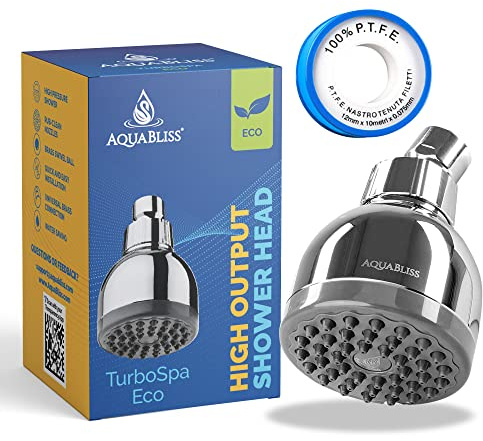 AquaBliss TurboSpa ECO 3 Inch High Pressure Shower Head w/Flow Restrictor Melts Stress into Bliss at Full Power. 42 Nozzle Wide Spray High Flow Showerhead Drenches You Fast, No Dry Spots Guaranteed