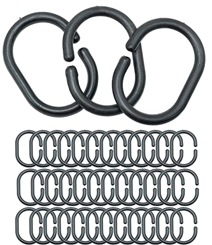 36 anelli per tenda da doccia, ganci neri a forma di C, ganci per tenda da bagno, anelli per asta per tenda da bagno