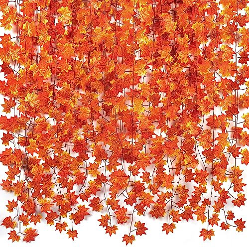 CQURE 20 Pcs Autumn Maple Leaf Garland - Artificial Fall Maple Leaves Thanksgiving Decor