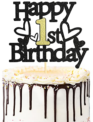 Sumerk Glitter Happy 1st Birthday Cake Toppers 1st Cake Topper 1st Birthday Cake Decorations Party Supplies - Pack of 1