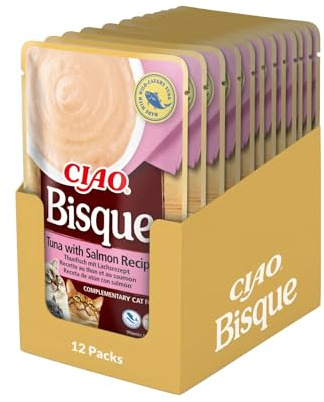 INABA Ciao Bisque Katzenfutter Nass Kalorienarm mit 30% Thunfisch | Getreidefrei, Zuckerfrei, Keine Nebenerzeugnisse, Cremige Paste und Leckere Katzensuppe aus Japan 40 g (12er Pack)