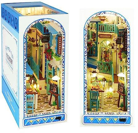 Cuteefun DIY Book Nook Kit, mit LED und Werkzeug -Meeresbrise | Miniatur Puppenhaus Kit, Buchstützen aus Holz, Kreatives Handwerk für Erwachsene Jugendliche, Einzigartiges Geschenk