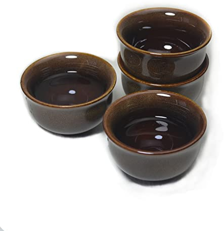 Liang baobao Juego de 4 mini tazas de té de porcelana de cerámica colorida con esmalte de horno de 2.5 onzas (marrón)