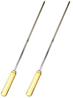 PNJB, Kebab Skewers, Barbecue Skewers, Stainless Steel BBQ Kebab Skewers, Round Wooden Handles, Skewer Sticks for BBQ, Grilling Skewers for Home and Restaurants (2 PCS)