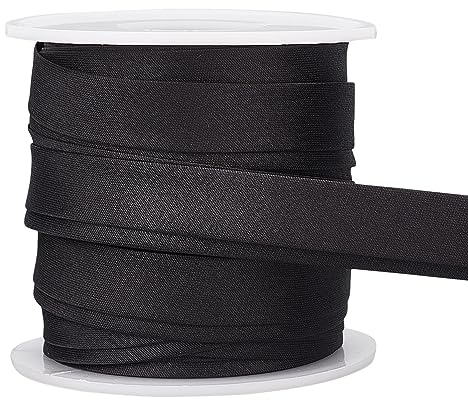 BENECREAT 13,5 Yard Satin Schrägband 1,5 cm breit doppelt gefaltetes Satin-Bindung Schrägband für Cheongsam Dekoration, Kleidung Naht Paspelierung, schwarz