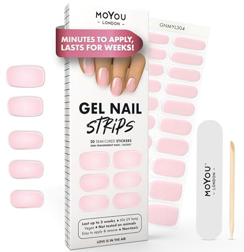 MOYOU LONDON Halbgehärtete UV Gel Strips - 20 Stück - Gel-Nagelfolien UV Härtend für Maniküre in Salonqualität - Love is in the air