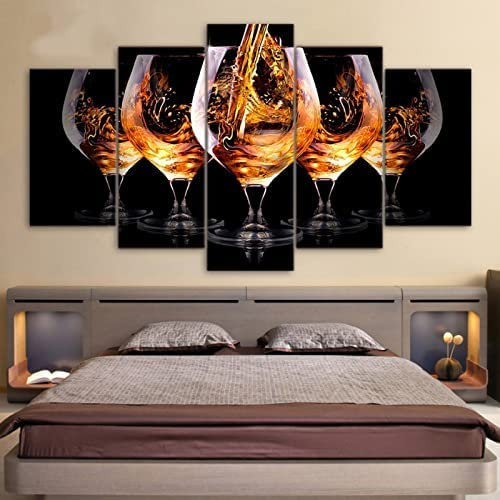 5-Teiliges Wandbild, Weinglas Rotwein Kunstdruck Auf Leinwand 5 Aufeinanderfolgende Gemälde Hd Poster Kunst Wanddekoration Moderne Dekoration Für Wohnzimmer Zuhause (Xxl/Ohne Rahmen 200 X -5K0M/N5H