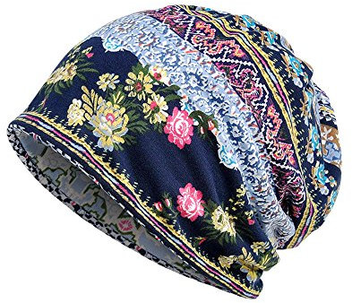 Slouchy Beanie Mütze Damen Sommer Beanie Turban Chemo Cancer Kopfbedeckung aus Baumwolle Schlafmütze Sommermütze Turban Kopfbedeckung Blau Einheitsgröße