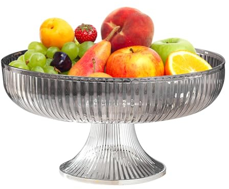 Bol à Fruits Avec Base, Porte-fruits En Plastique Transparent, Plateaux De Rangement Pour Bonbons, Noix, Collations, Assiette De Fruits Décorative Pour Tables De Comptoir De Cuisine(Gris)