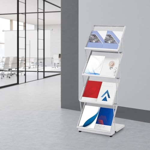 Xigner Bodenständer Prospektständer a3 Prospektständer Faltbare Flyerständer 4 Etagen Zeitschriftenständer Büroregale robust und langlebig für Büros und Messen, Schulen(46x37x132cm)