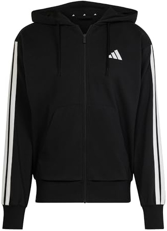 adidas Uomo Essential Three Stripes French Terry Fullzip Hoodie Sweatshirt, Black/White, S