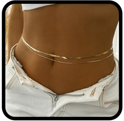 Handcess Boho Bauchkette Mehrlagig Goldfarben Bikini Bauchkette Strand Körperkette für Damen und Mädchen