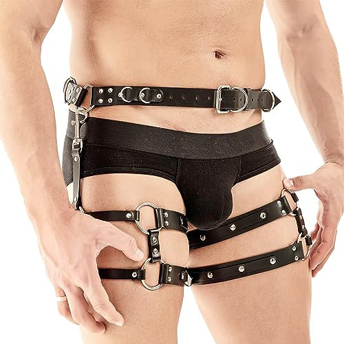 TUYMNI Herren Punk Bein Leder Geschirr Leder Oberschenkel Geschirr Gürtel Verstellbarer Fetisch Gay Geschirre Leder Caged Oberschenkel Holster Harness Männer Sklave Bandage Kostüme Sex Cosplay Clubwea