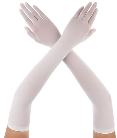 Yolev Lange Tüll Handschuhe Weiß Damen Opern Tüll Handschuhe Lang für Braut Teeparty Cosplay Karneval Kostüm Ball Maskerade Hochzeit Halloween Ballkostüme