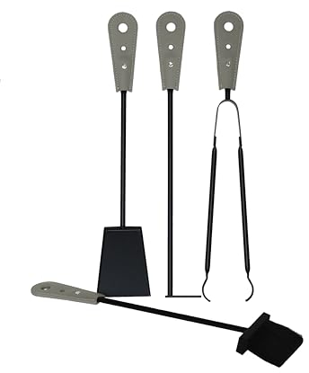 LIMAC Design LARA Kamineisen-Set 4-teilig aus Stahl und mit Ledergriffen, Modernes und Designer-Kaminbesteck, Zubehör für Öfen und Kamine, Hergestellt in Italien. (Taupe)