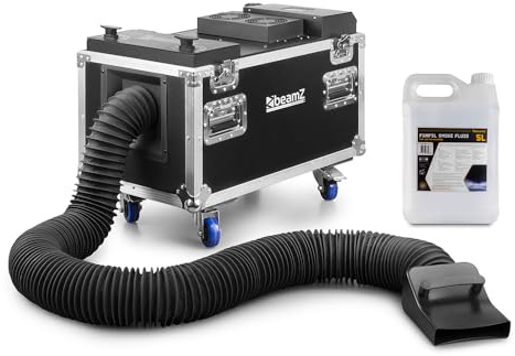 beamz Professional LF3000 Low Fog Machine with 5L Fluid, Ultrasonic Agitator, DMX Control, Compact Low Lying Level Effect and Flight Case for Events and Stage