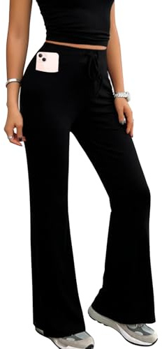 Womens Flared Leggings,High Waist Flared Trousers Women with Pockets,Stretch Bootcut Yoga Pants for Women Ladies Black Flare Leggings for Gym Sports Workout (UK, Alpha, M, Regular, Regular, Black)